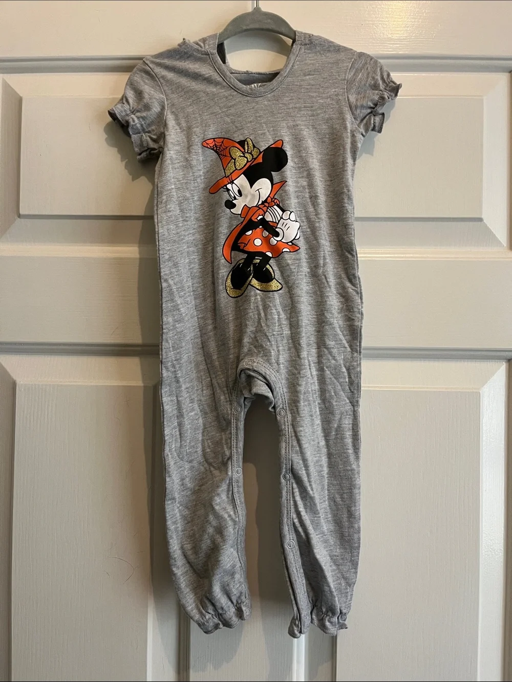 Disney Gray Minnie Mouse Halloween One-Piece with Orange and Gold Accents